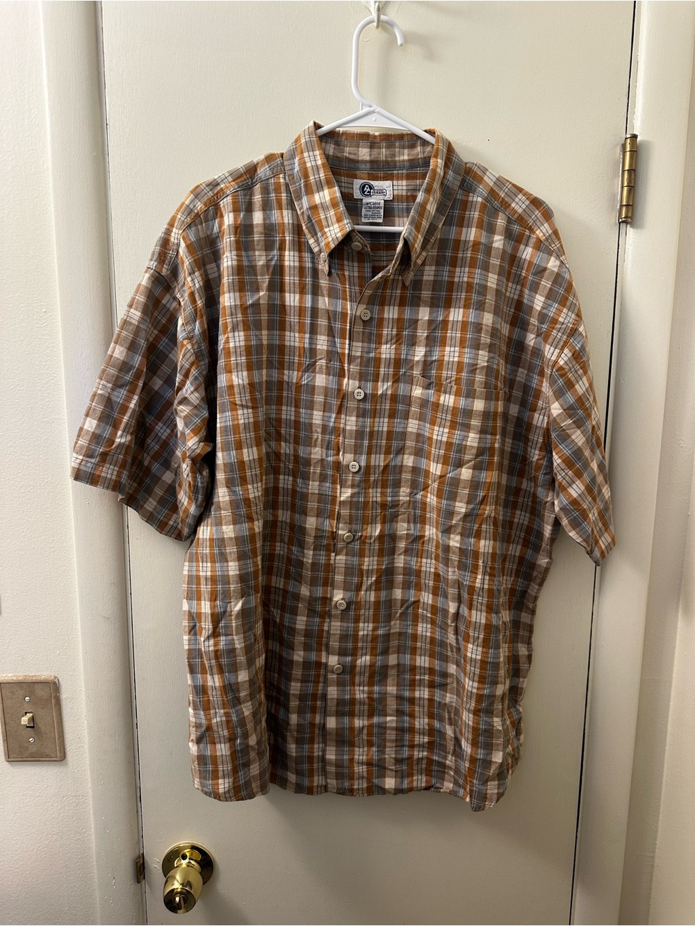 Arizona Jean Company Brown White Plaid Short-Sleeve Button-Down Shirt